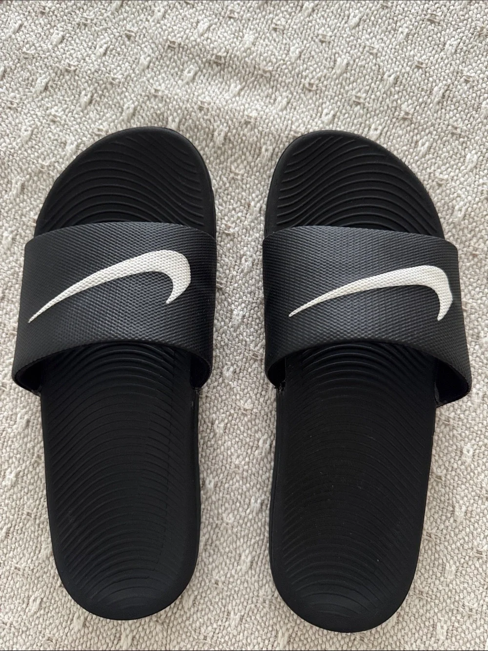 Nike Black Slides with White Swoosh - Kids